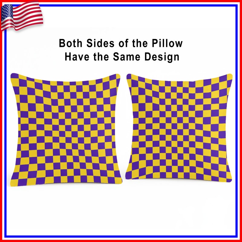 Yellow Purple Checkered Double Sided Throw Pillows, 16 x 16 inches