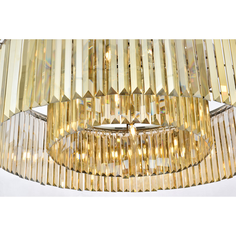 Yazmin Crystal Flush Mount, Polished Nickel, Smoky