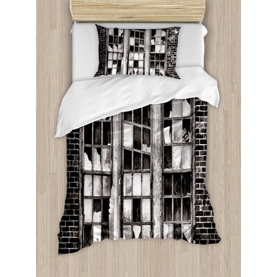 Industrial Black/White Microfiber Modern & Contemporary Duvet Cover Set -  Ambesonne, nev_36266_twin