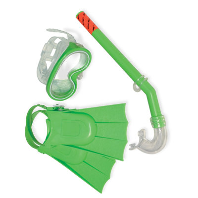 Pool Central Set Of 3 Green Recreational Mask Snorkel And Fins For Children - 12.75"