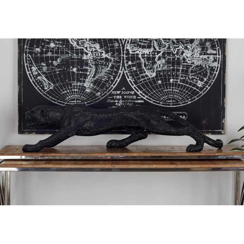 Sculpture léopard sur pied en forme de pierre avec un extérieur en diamant, Noir