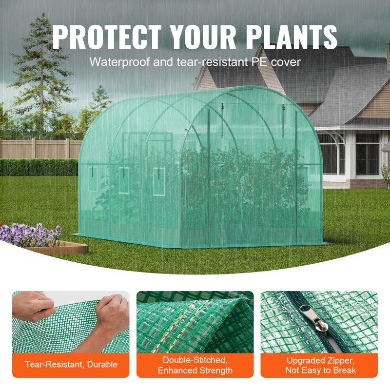 Large Green Walk-In Tunnel Greenhouse with Galvanized Steel Frame