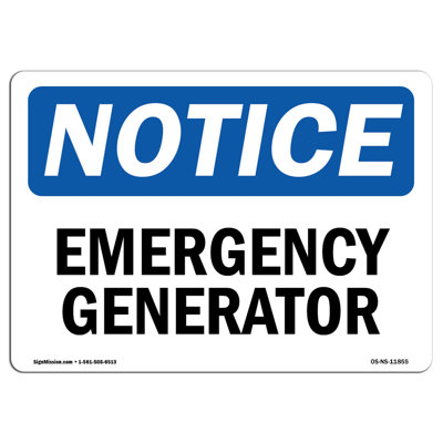 Emergency Generator Aluminum Sign 12 x 18