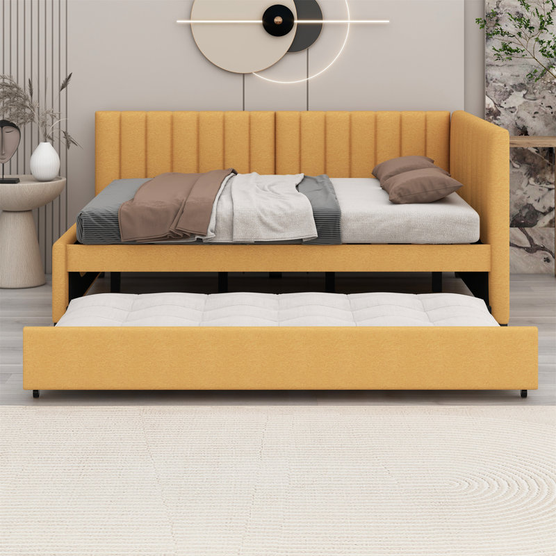 Upholstered Daybed With Trundle, Yellow