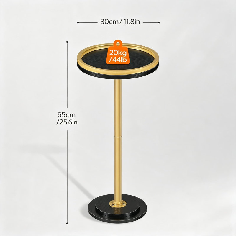 Petite table d'appoint ronde avec piédestal pour le salon, la chambre à coucher, le canapé, la table à boissons, la table basse Martini pour petits espaces, finition noire et dorée rétro
