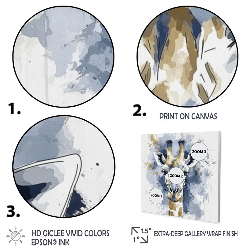 «Blue and Gold Giraffe Portrait I - Girafe», art mural, Toile tendue, Ne s’applique pas, H 16 po x l 16 po