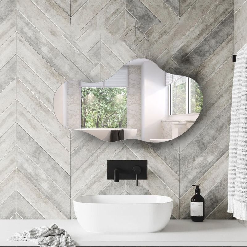 Miroir asymétrique, miroir décoratif irrégulier, miroir sans cadre, H 36 po x l 20 po, Blanc