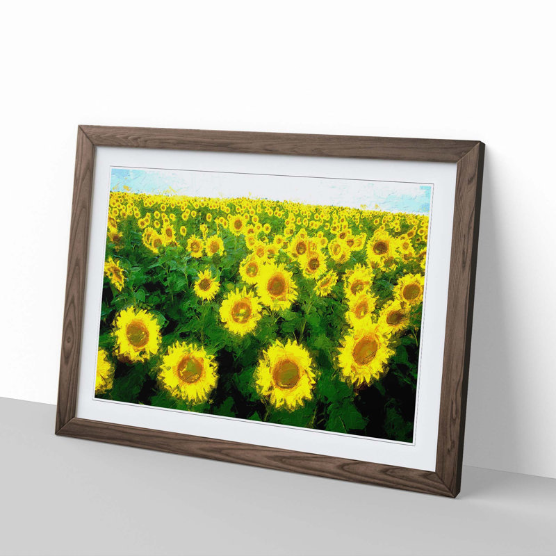 Yellow Sunflower Meadow - Picture Frame Painting Print, Walnut Framed, 36cm H x 48cm W x 2cm D
