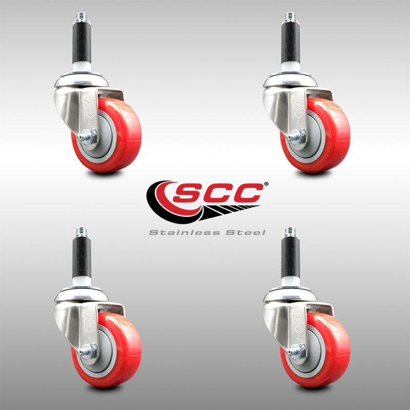 Polyurethane Casters, Red, 3" Wheel