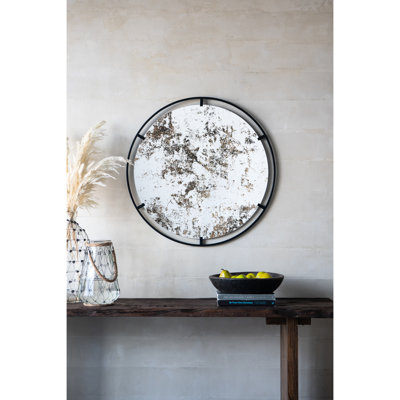Industrial Metal Frame Wall Decorative Mirror - 31.5X0.7X31.5", Black, 15.8Lbs Round For Entryway Style, 31.5X0.7X31.5 In, 15.8 Lbs