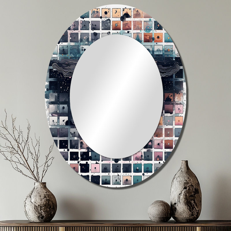 Blue And Orange Vibrant Paradoxes I - Large Oval Wall Mirror On Metal, 40" x 30"