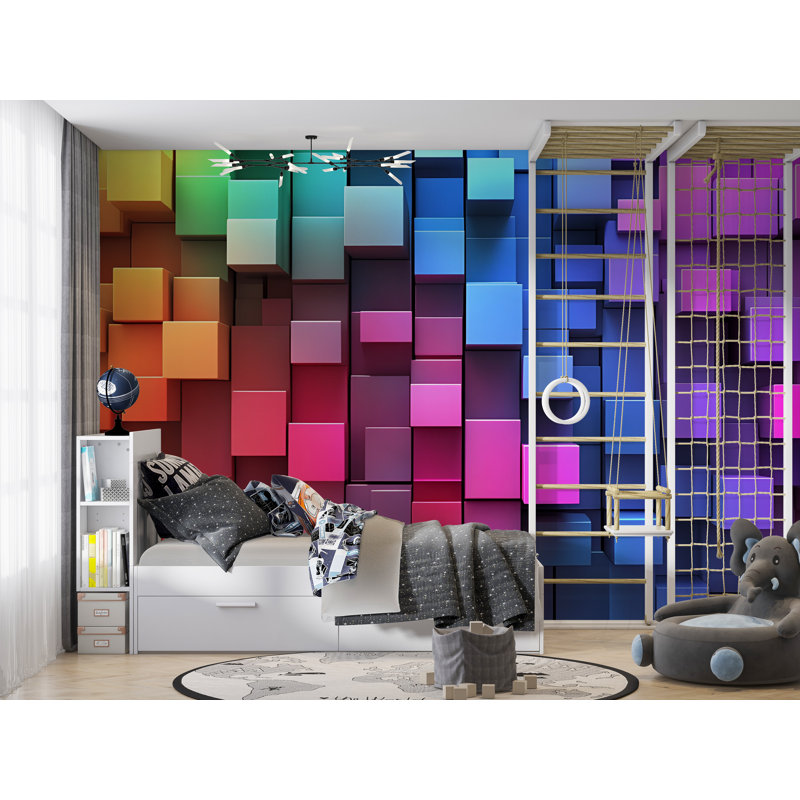 Colorful 3D Cubes Wallpaper – Vibrant Geometric Block Pattern, Gradient Rainbow Abstract Background For Tech, Gaming, Modern Wall Decor