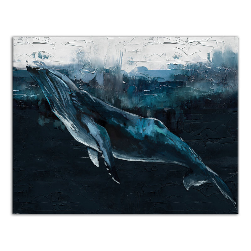 Impression d'une baleine profonde sur toile, H 11 po x l 14 po x P 1,25 po, Sans cadre