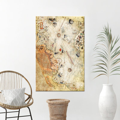 Art rétro de carte de Piri Reis: toile imprimée avec un design empire ottoman, toile tendue 1P