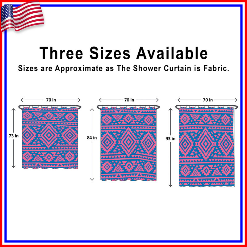 Rideaux de douche rose / bleu à motif tribal extra long, 70in W x 84in H