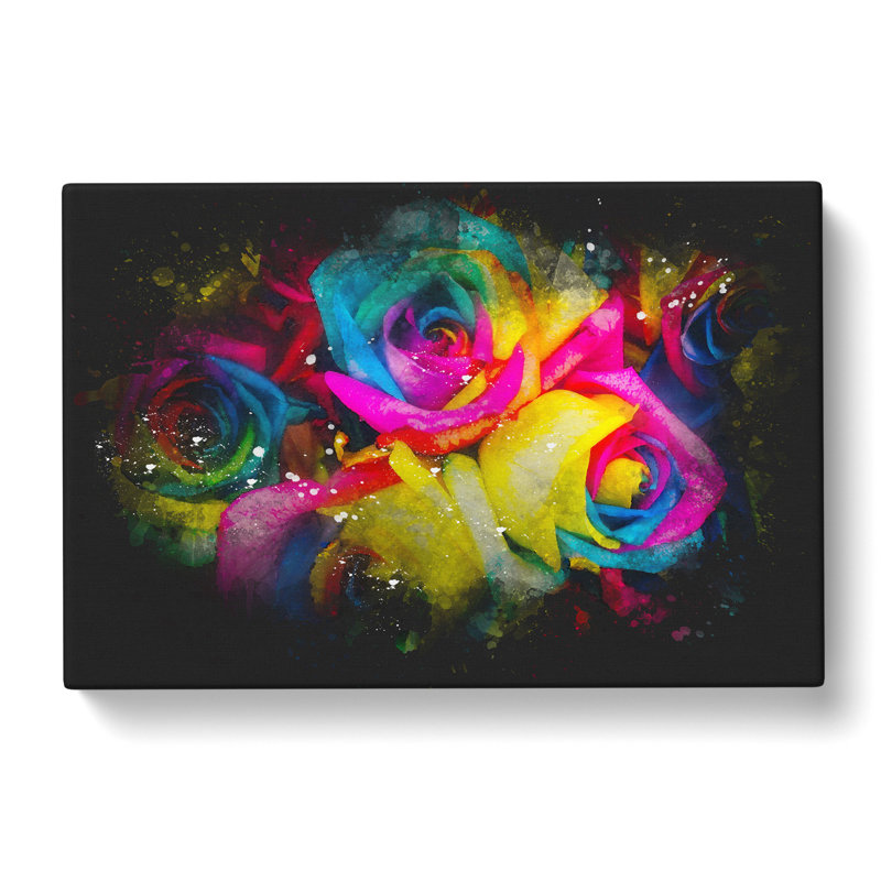 Multi-Coloured Rainbow Roses - Wrapped Canvas Painting, 40cm H x 60cm W x 4cm D