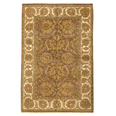 Hand Knotted Wool Oriental Area Rug in Brrown And Ivory