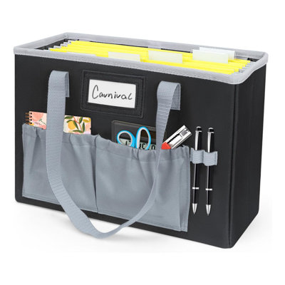 Black Collapsible Desktop Hanging File Organizer with Front Pocket & Handles, Letter Size
