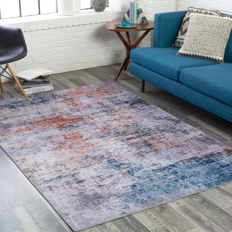 Tapis bleu pâle / rouille Power Loom, Rectangle 9 pi x 12 pi