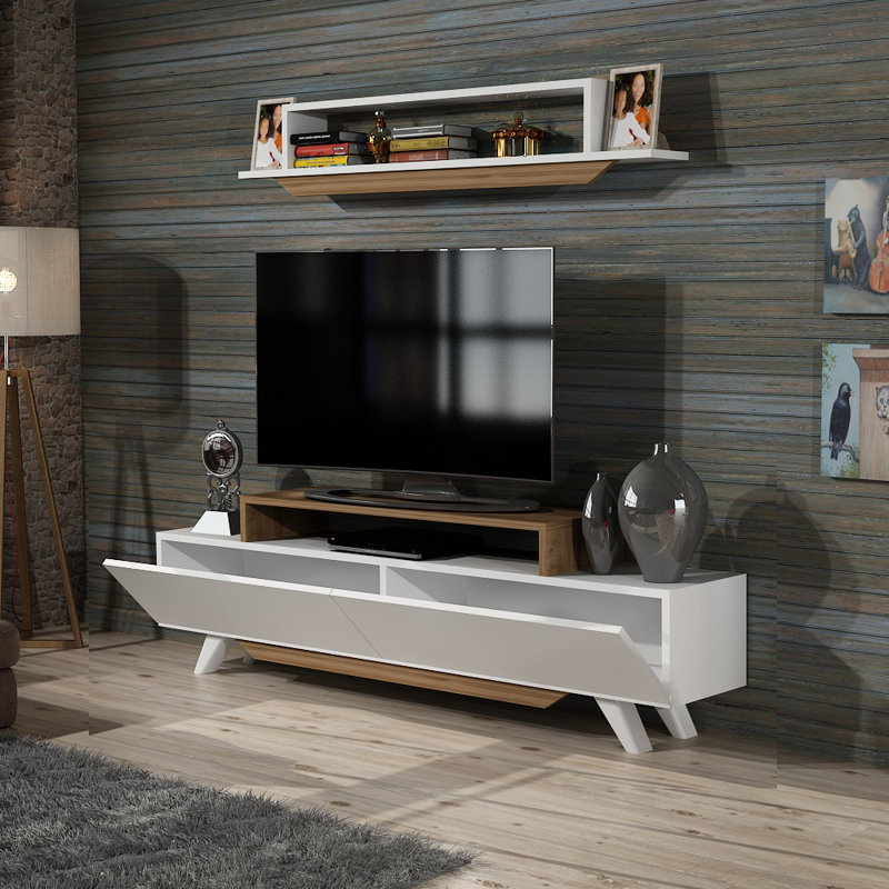 TV Stand And Media Console Cay, White/Walnut