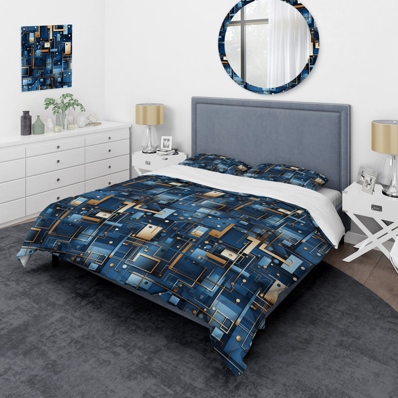 Ensemble de housse de couette Industrial Cobalt Blue Harmony, Housse de couette pour très grand lit et 2 très