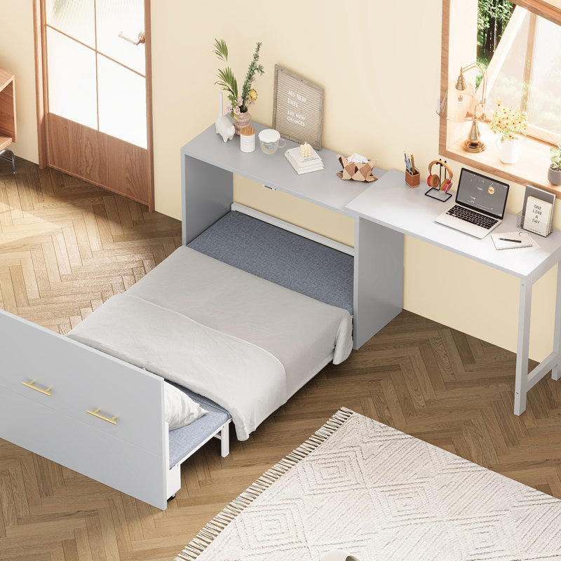 Lit simple simple avec bureau multi-positions et coussin pliable, peu encombrant, construction ajustable, fer à repasser