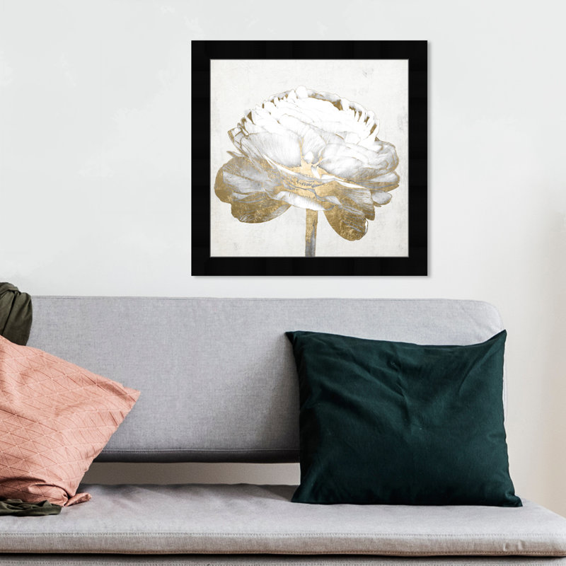 Gold And Light Floral " Gold And Light Floral II White " by Oliver Gal Painting Print, Black, 14" H x 14" W