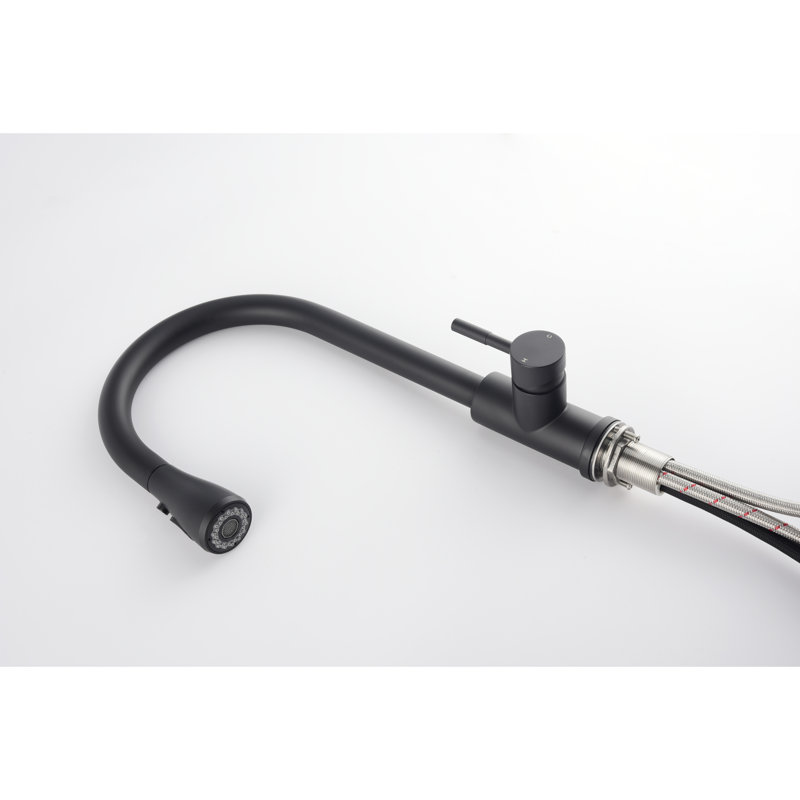 Modern Pull-Out Spray Kitchen Faucet In Matte Black, Stainless Steel Material For Long-Lasting Use And Style With Pull Out Spray, Black Steel, Single Easy Control Of Water Flow Temperature