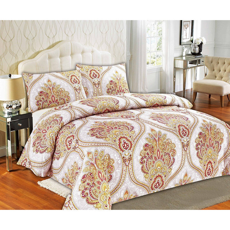 Sunshine Festival Microfiber Paisley Sheet Set, Cal.King Sheet Set+Fitted Sheet + 2 Pillowcases