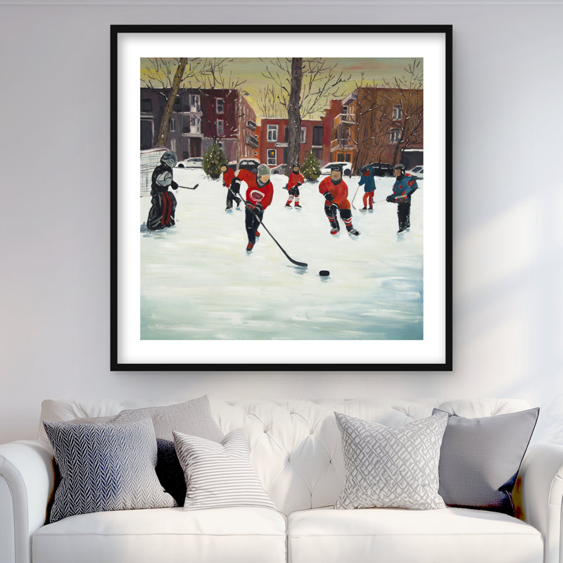 Jeunes joueurs de hockey - Reproduction matte encadrée pour la décoration intérieure, H 36 po x l 36 po