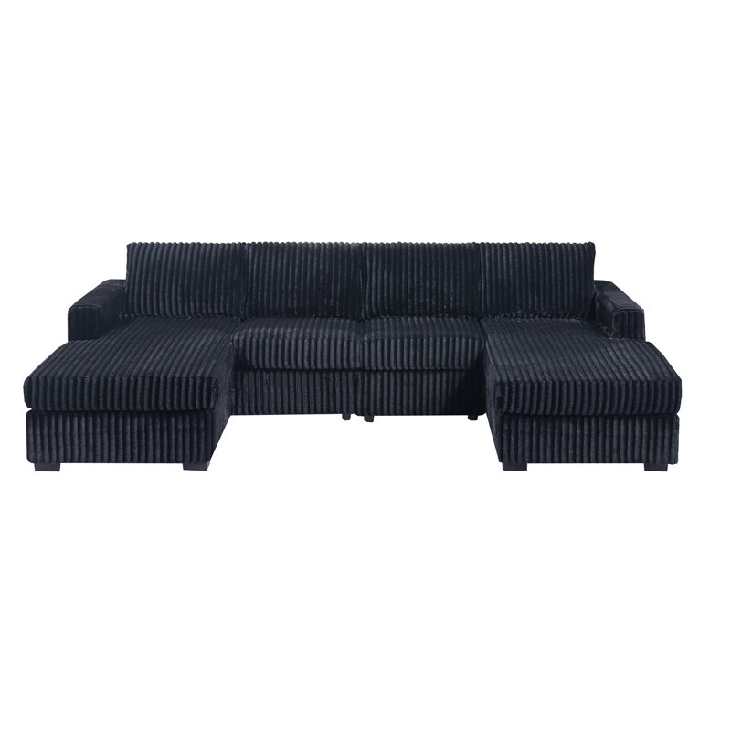 Black Finish 3Pc U-Shaped Sectional Set Cushion Back Armless Chairs Right Arm And Left Arm Chaise Primary Living Room Comfortable For 4 People