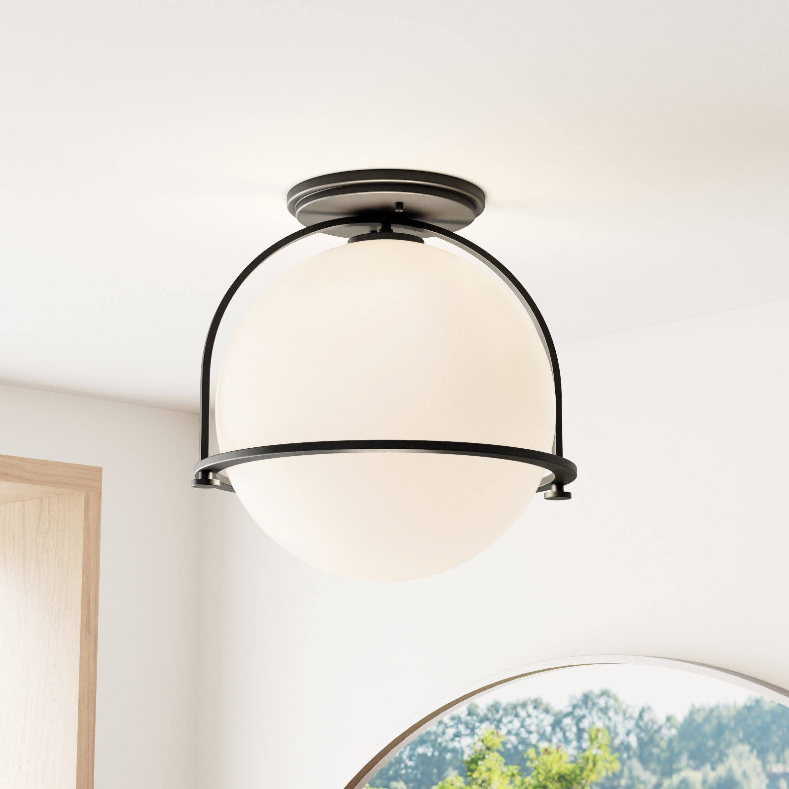 McCormick Hand Blown Glass Semi Flush Mount, Black