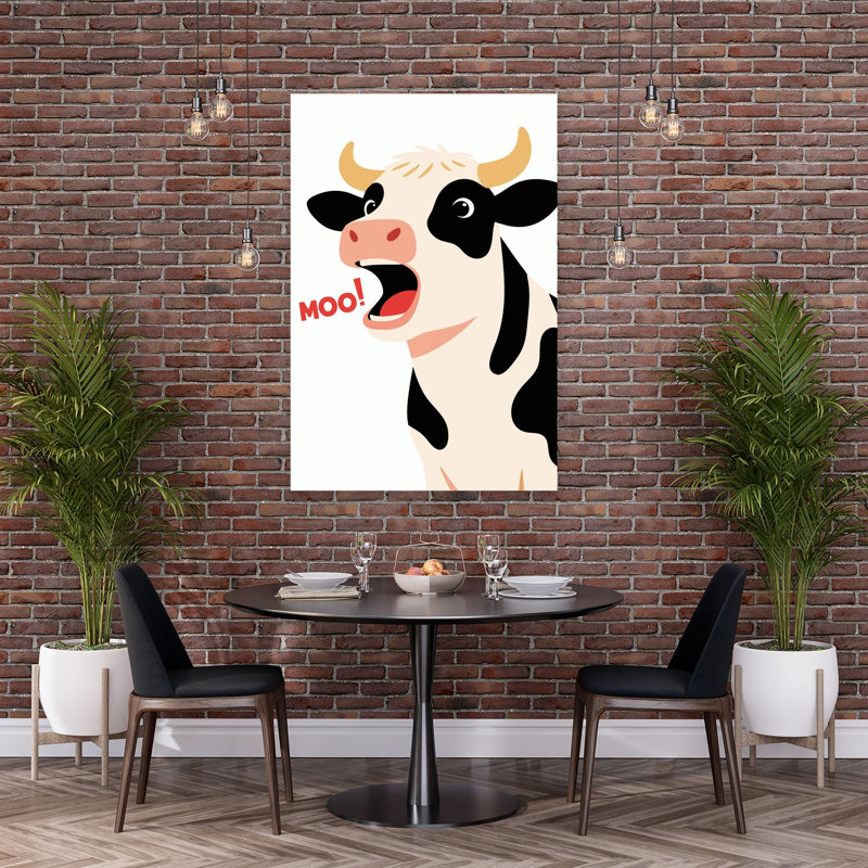 Vache drôle et meuglante - Illustration abstraite contemporaine représentant une vache dans un paysage naturel, 60" H x 40" W