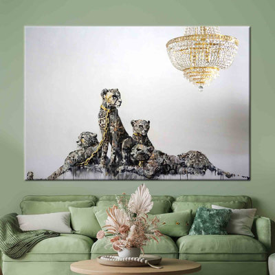 Art guépard d'inspiration Banksy sur toile de coton de qualité supérieure avec motif léopard abstrait, idéal pour une décoration murale à thème animalier