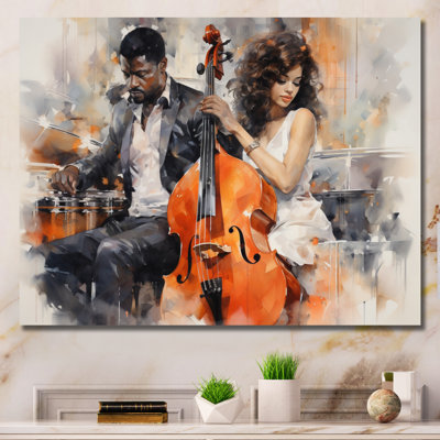 «Orange Black Music Harmonious Duo II», reproduction d'art sur toile encadrée