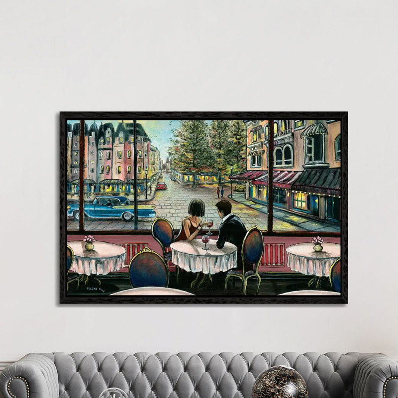 European Café by ColorByFeliks - Print on Canvas, 152.5 cm H x 101.5 cm W, Black Framed
