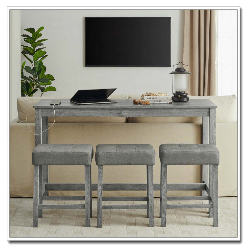 Ensemble de table de salle à manger pour 3 personnes, canapé avec prise de courant, Gris, Gris