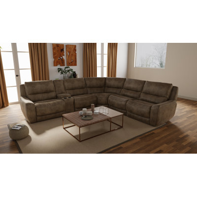 6-Piece Performance Fabric Power Reclining Sectional In Texas Slate