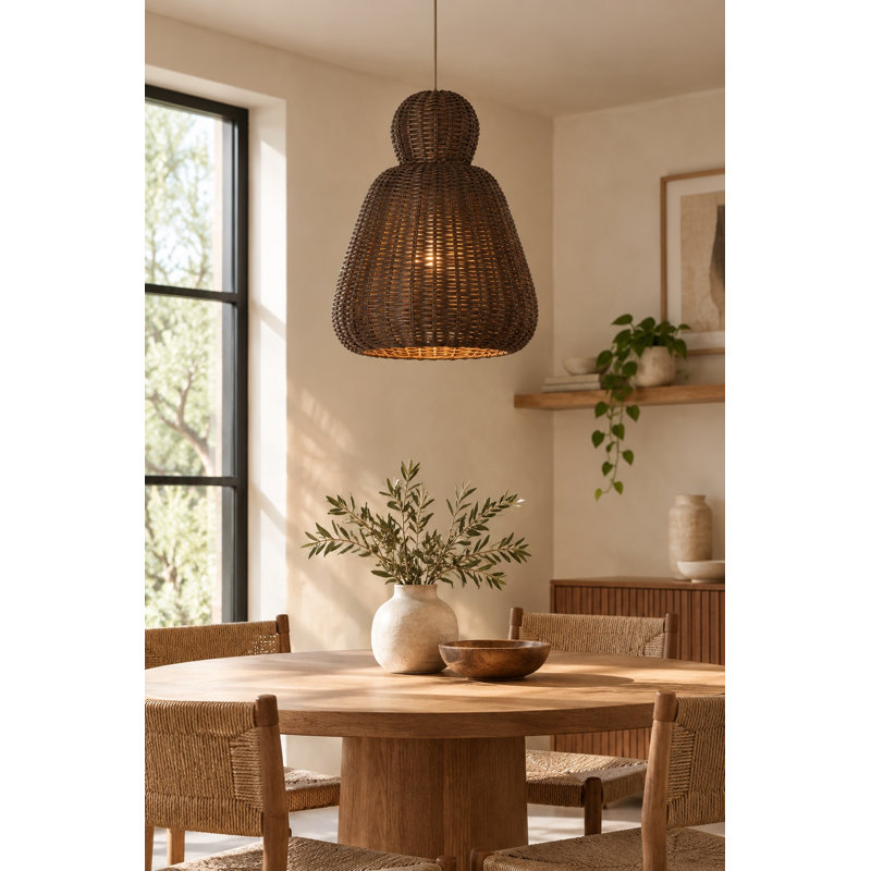 Luminaire suspendu en rotin brun, 22" H x 18.1" W x 18.1" D, Brown