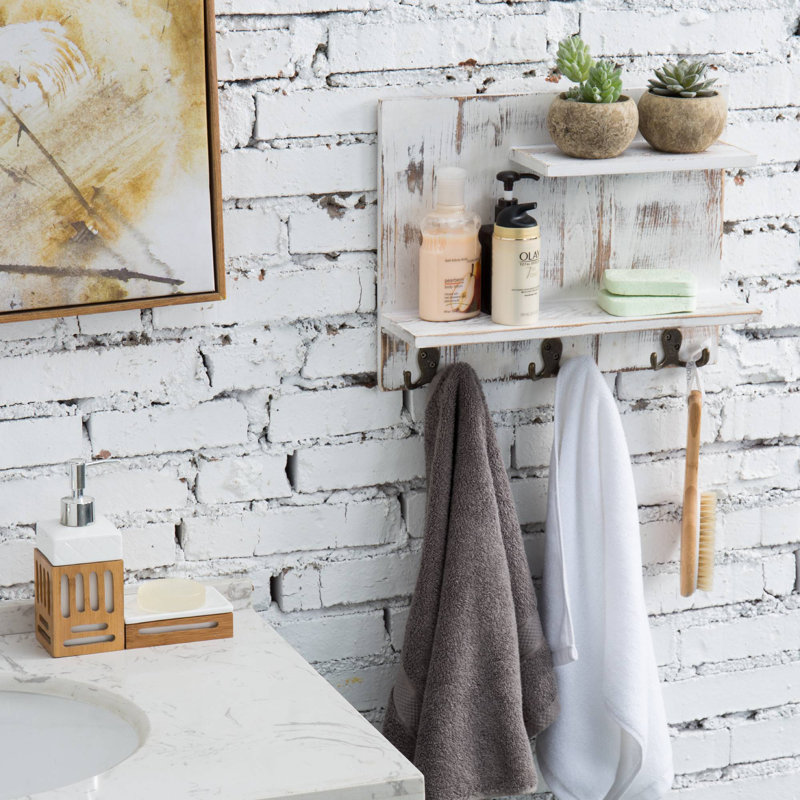 38.1cm W x27.9cm H x 10.7cm D Solid Wood Wall Mounted Bathroom Shelves
