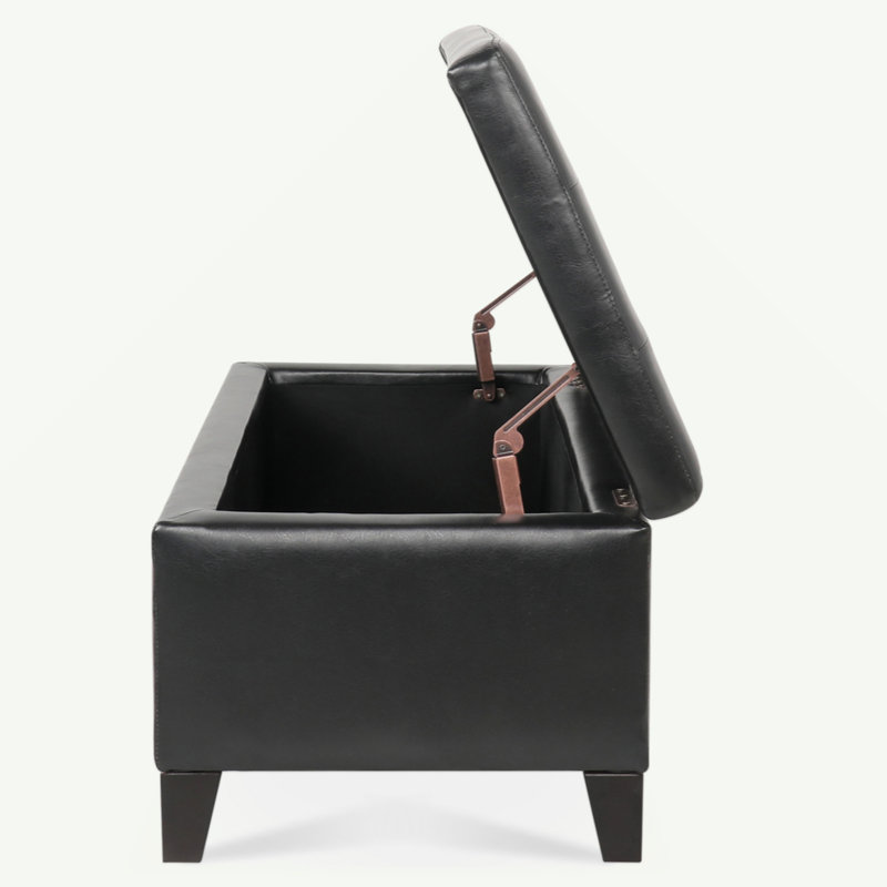 Faux Leather Entryway Bench With Storage, Black