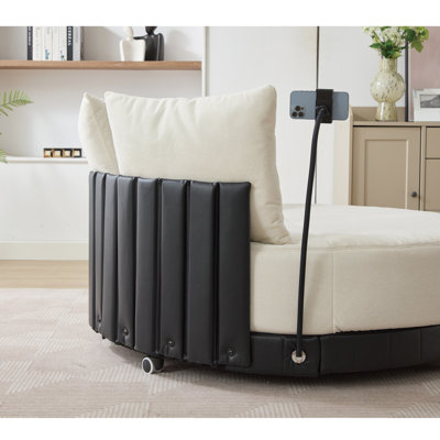 Fauteuil pivotant beige 53,51 po, pivotant sur 360 °, revêtement rembourré, support pour téléphone réglable, 2 2, accoudoirs souples