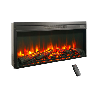  Foyer électrique encastrable 36 po, ensemble de bûches et de flammes réalistes, 4 niveaux de luminosité, chauffe-foyer 1400 W avec thermostat et télécommande, protection contre la surchauffe, minuterie (convient pour l 36 1/8 po x H 17 3/16 po)