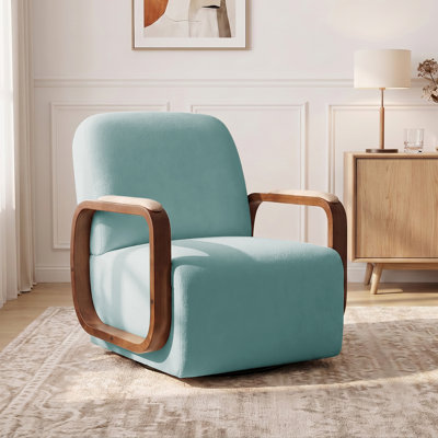 28.2"W  Upholstered Swivel Armchair 360° Swivel With Padded Solid Wood Armrests
