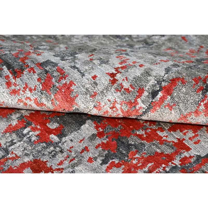 Abstract Area Rug in Red/Gray, Rectangle 8' x 10'