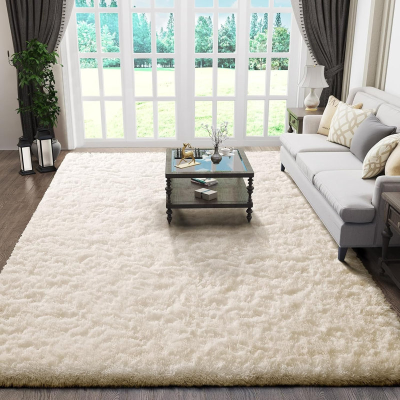 Cream White Fluffy Area Rug - Ultra Soft Shag Rug for Living Room, Bedroom, Holiday Decor, Non-Slip Plush Carpet for Modern Home