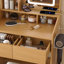 Table de coiffeuse avec miroir lumineux à DEL, prise de courant, support pour sèche-cheveux et tabouret - coiffeuse compacte pour petites chambres
