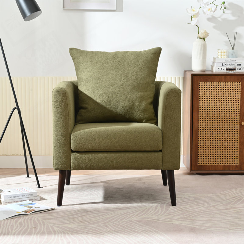 Chaise d'appoint avec pieds en bois et coussin moelleux, Molleton vert olive