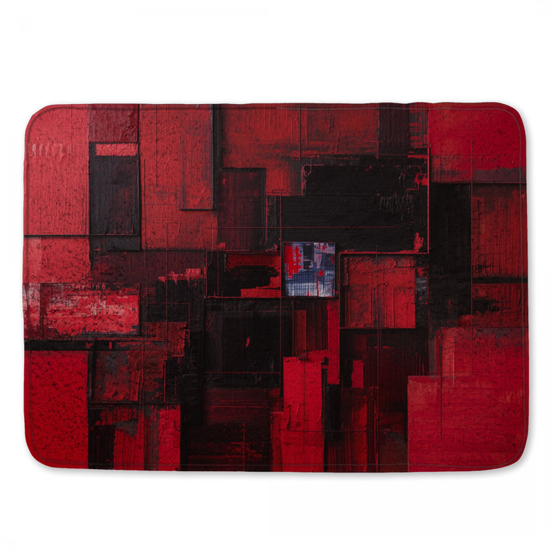 Tapis de bain rouge et noir, L 34 po x L 21 po