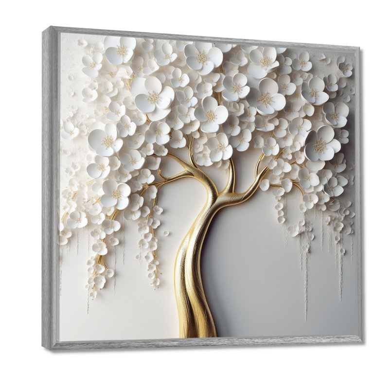 Orchidée arbre jardin de branches VII - impression d'art floral grand arbre (sans texture), H 24 po x l 24 po, Argent argent